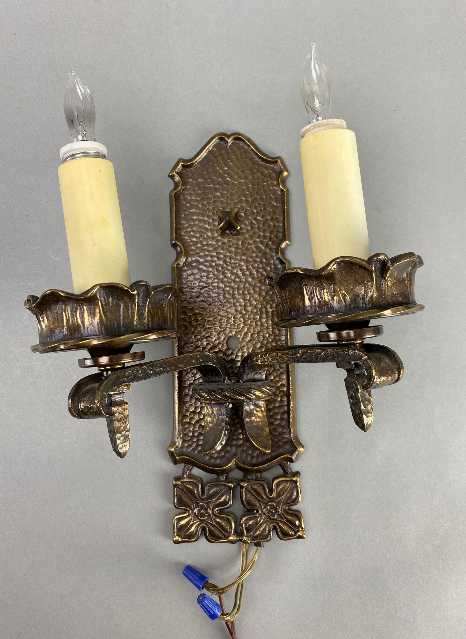 Antique Metal 2 Arm Faux Candle Wall Sconce (1 of 3)