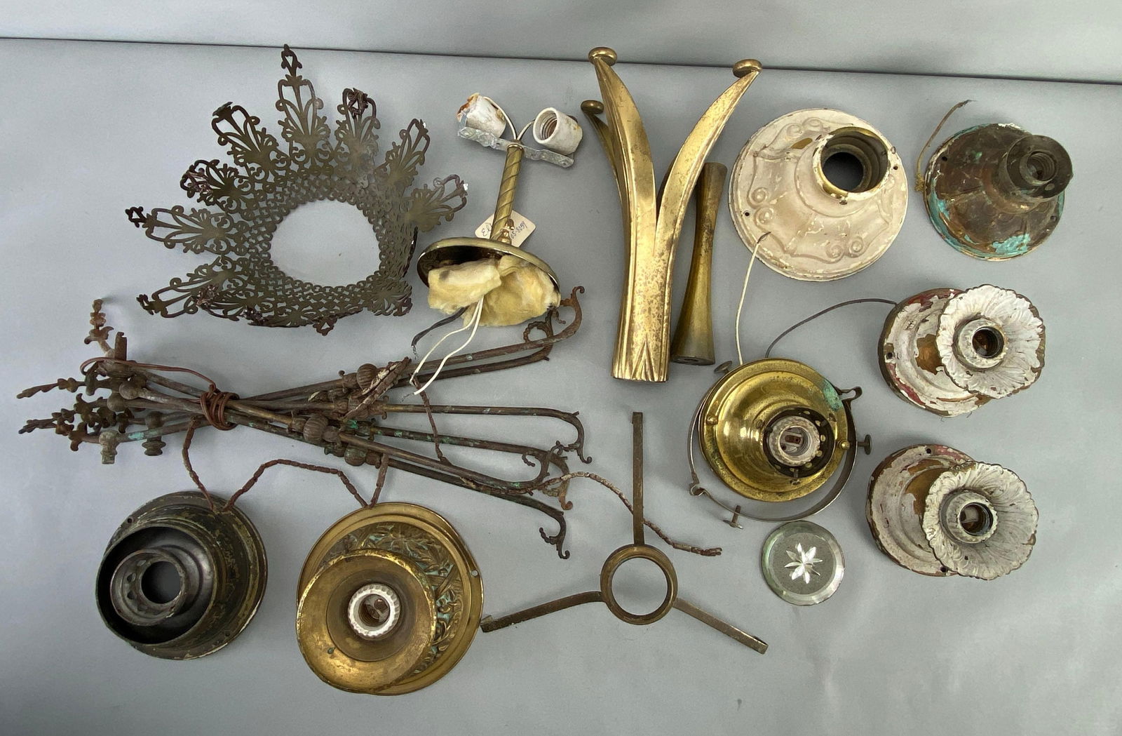 For Parts Large Group of Assorted Gas and Electric Light Fixture Parts (1 of 2)