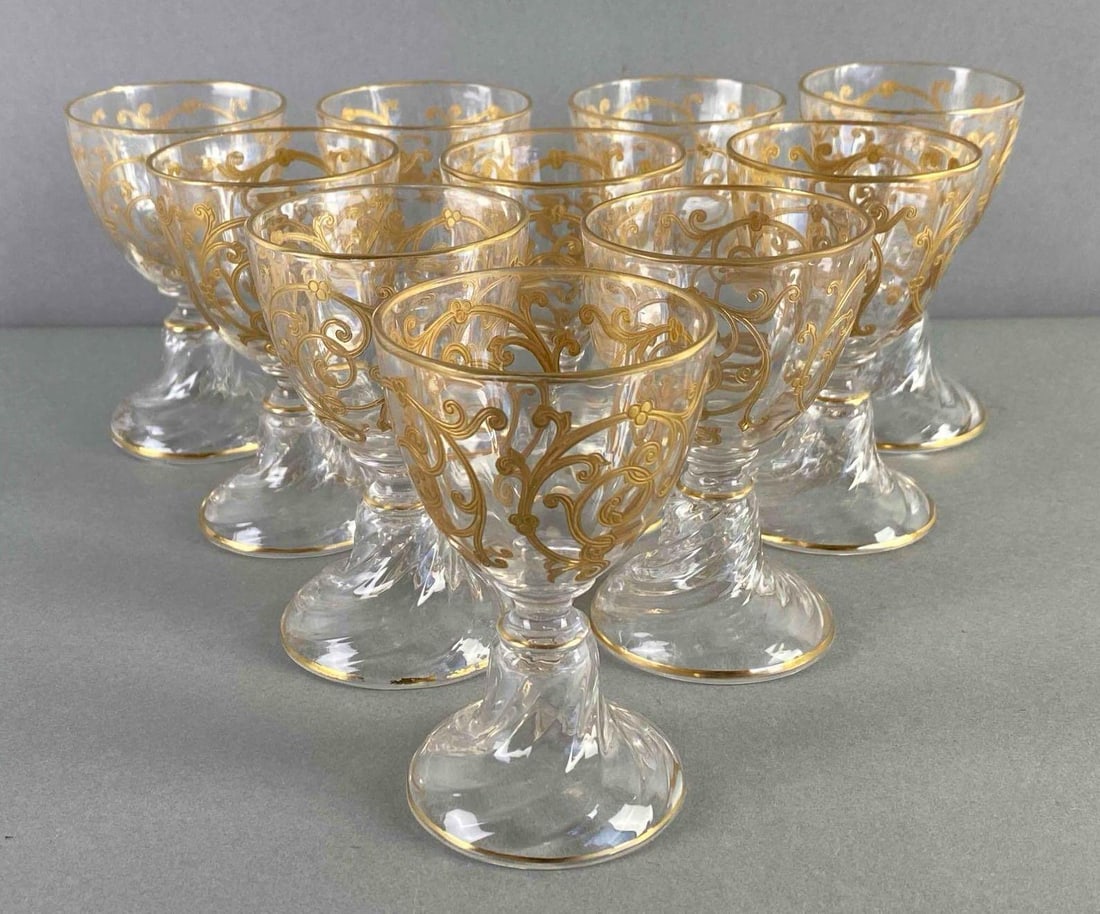 Group of 10 Crystal Goblets: Each measures 4 x 2 1/2 x 2 1/2 inches