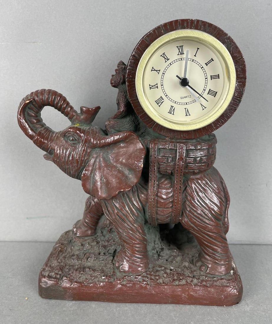 Resin Elephant and Monkey Table Clock (1 of 4)