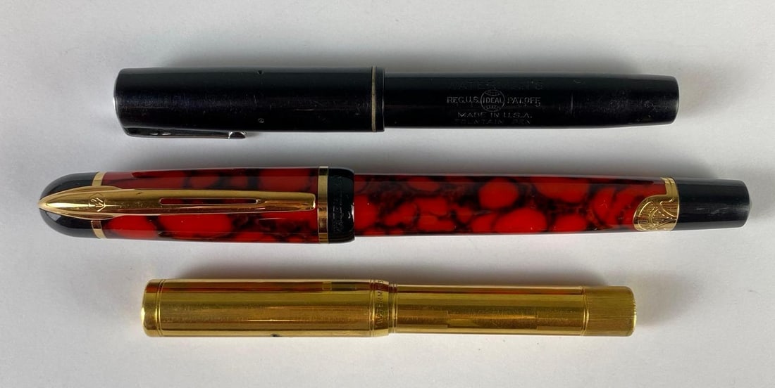 Group of 3 Waterman Fountain Pens: Largest measures 5 1/2 inches long.