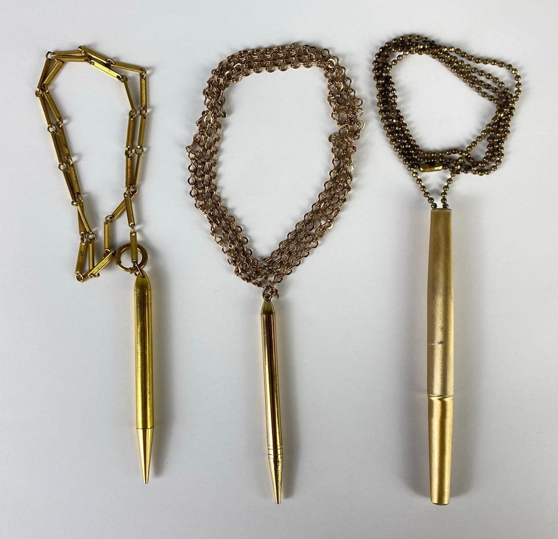 Group of 3 Necklace Mechanical Pencils and Pen: Includes 2 pencils, and 1 pen, Longest chain measures 26 inches long.