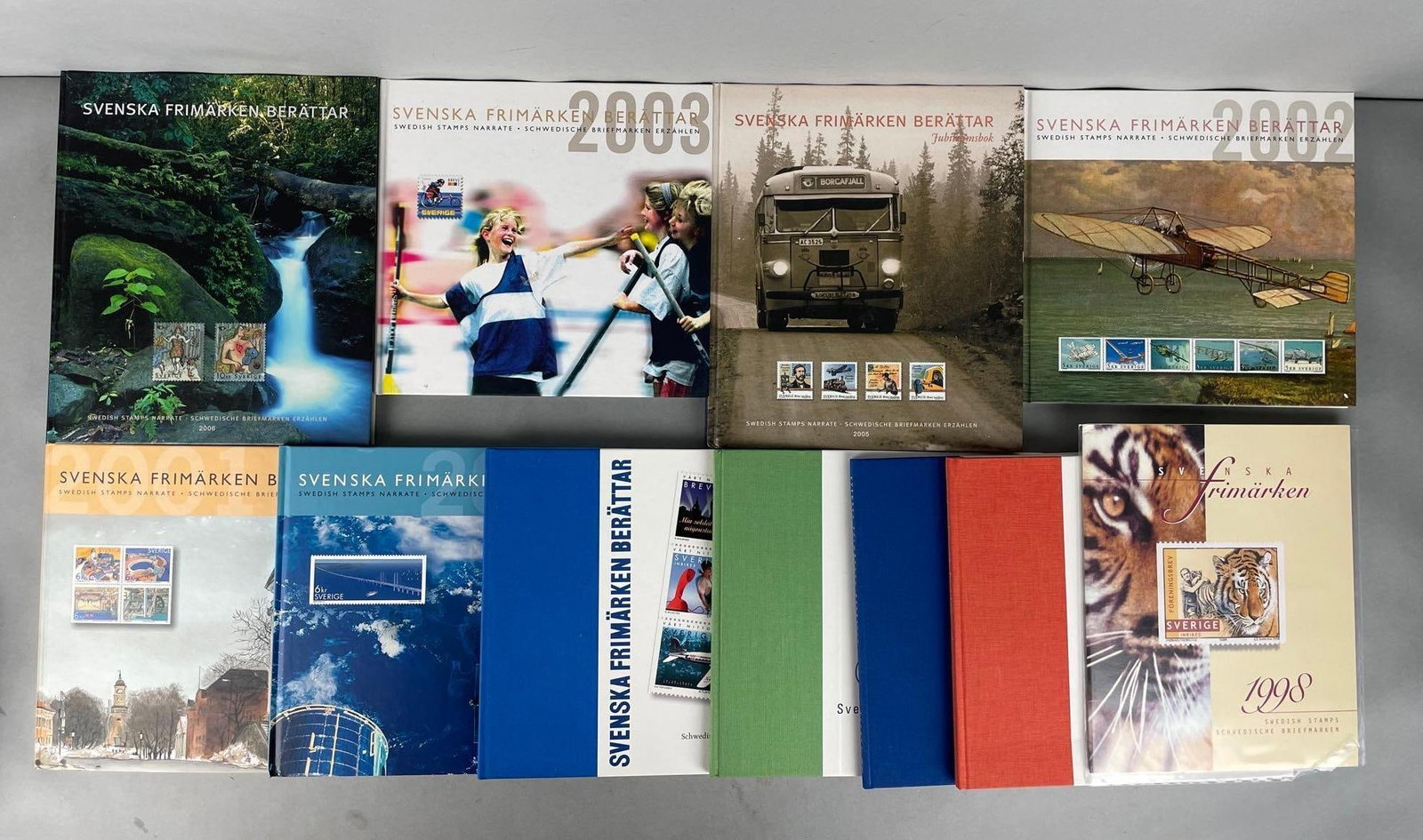 Group of Swedish Stamp Books: Late 90s early 2000s books about Swedish stamps. Measures 9 3/4 x 10 1/4 inches