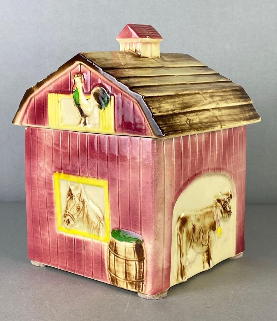 1963 McCoy Red Barn Ceramic Cookie Jar with Lid (1 of 4)
