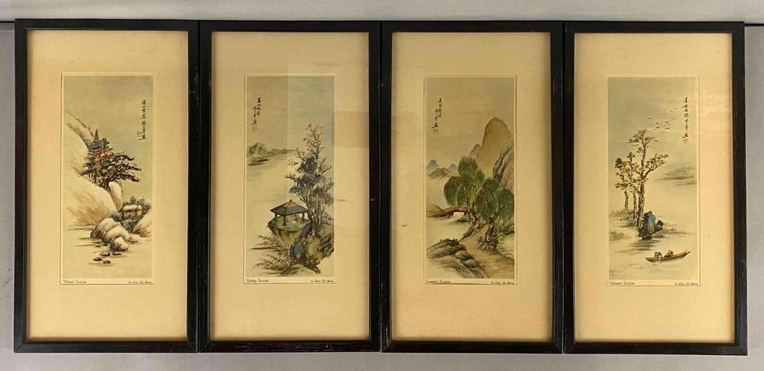 Group of 4 Ling-Fu Yang Seasons Wood Block Prints (1 of 2)