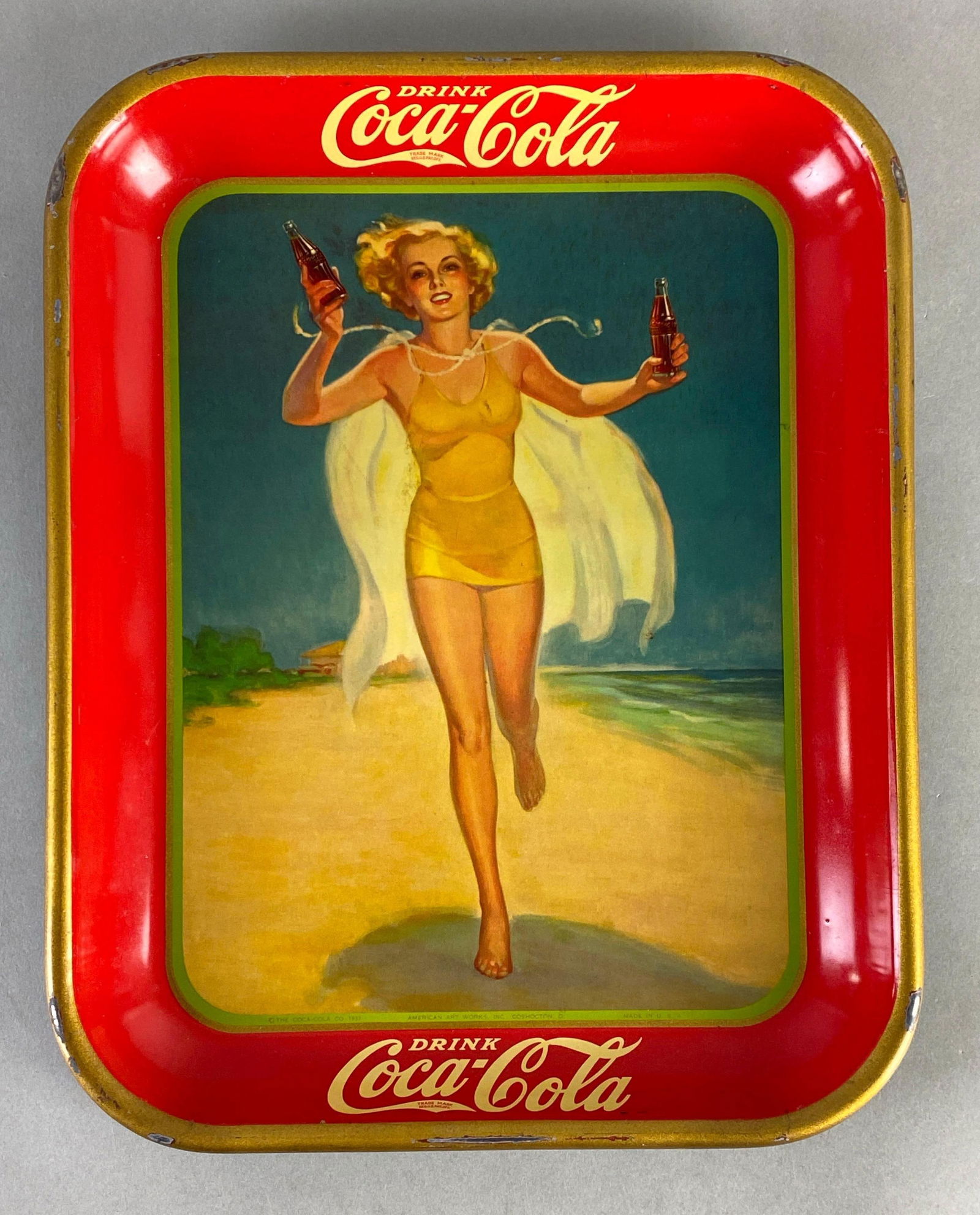 Antique Beach Run Coca-Cola Advertising Metal Drink Tray (1 of 2)