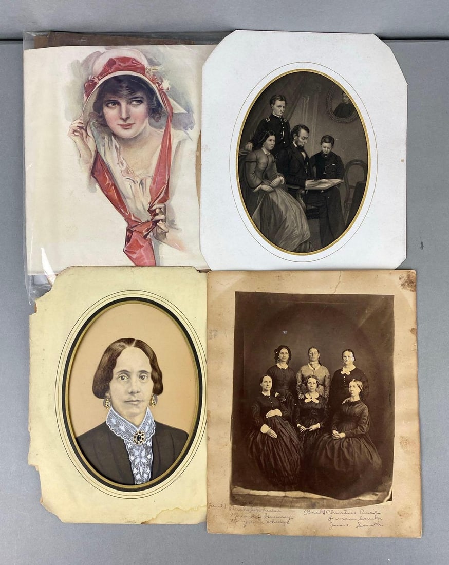 Group of 3 Lithographs on Paper and More: Includes a photograph, Lincoln family portrait, Susan Lenox by Howard Chandler and more. Largest item measures 9 x 8 inches.