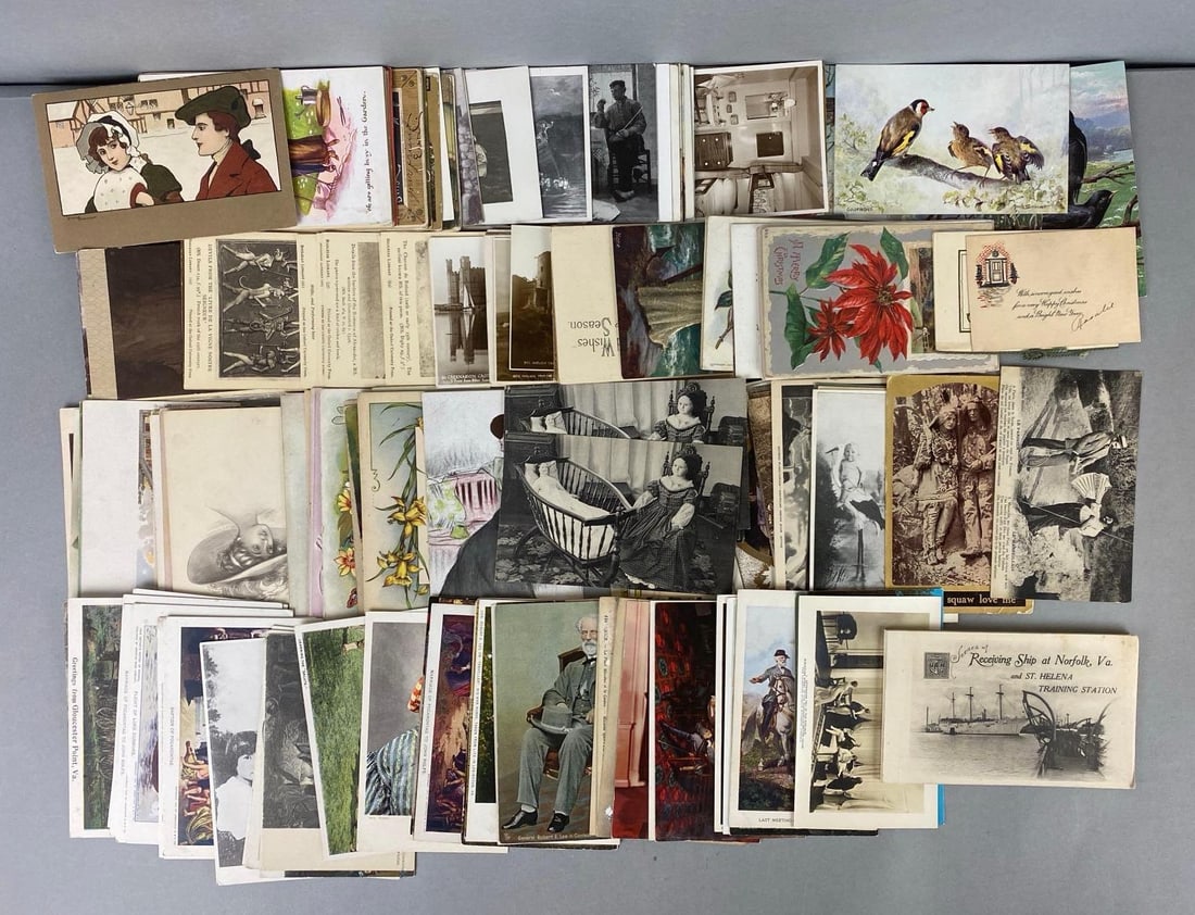 Group of Postcards: Includes Valentines, Spring, Christmas More. Largest item measures 3 1/2 x 6 inches.