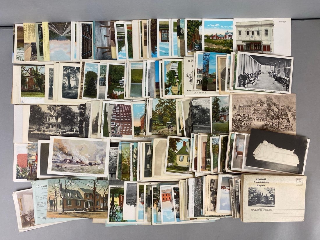 Group of Virginia Postcards: Includes Fredericksburg, Arlington Cemetery, Kenmore and more. Largest card measures 4 1/4 x 6 inches.