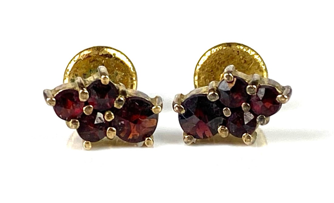 Pair of 10K Gold Garnet Stud Earrings (1 of 3)
