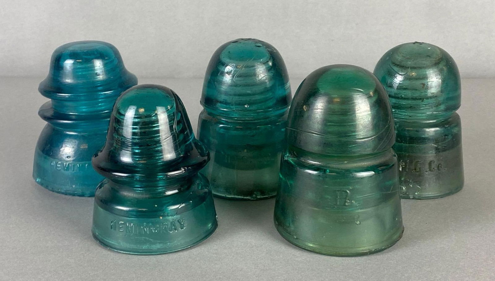 Group of 5 Green/Aqua Glass Insulators (1 of 4)