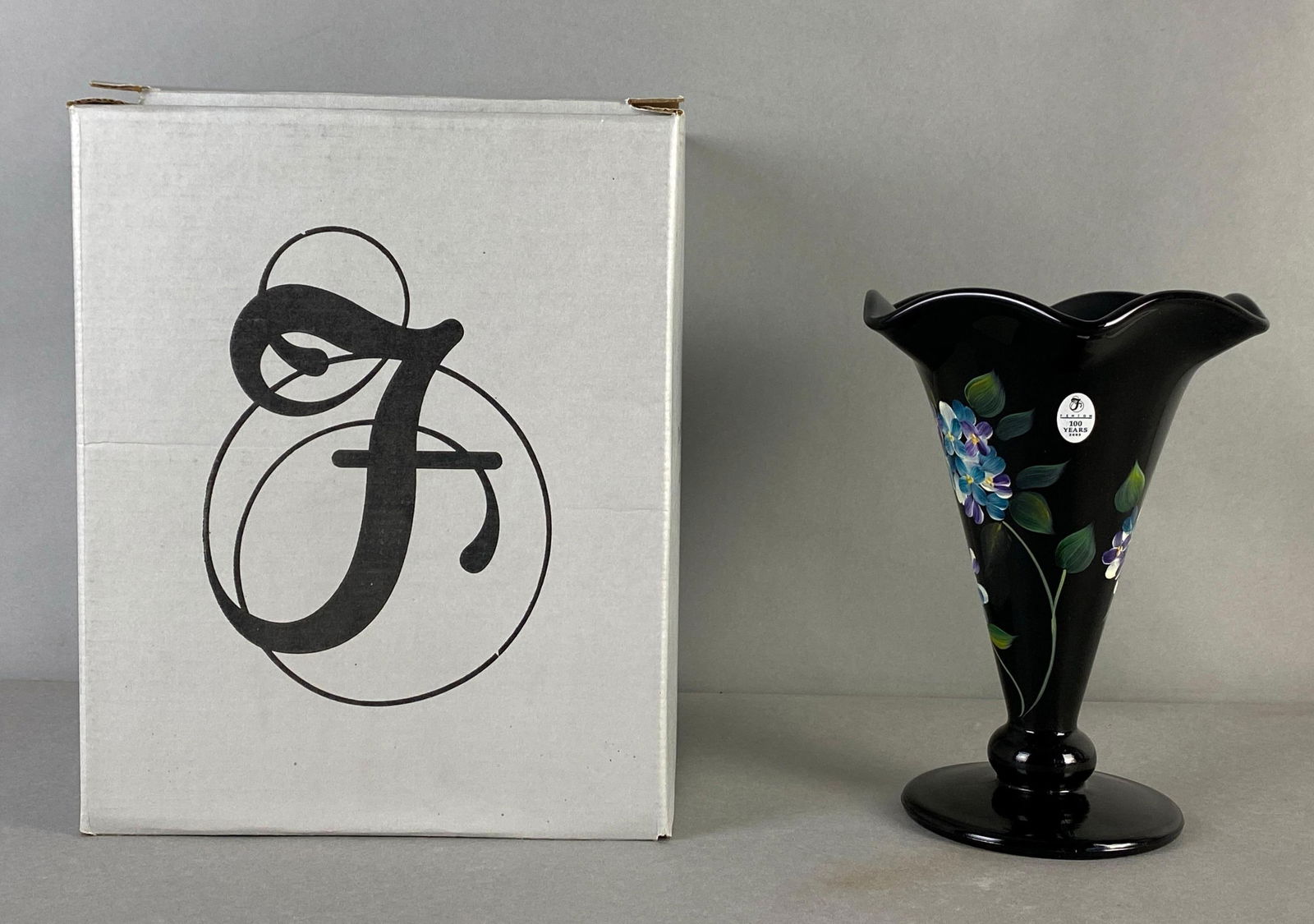 Fenton Signed Hand Painted Flora Ruffled Footed Glass Vase (1 of 5)