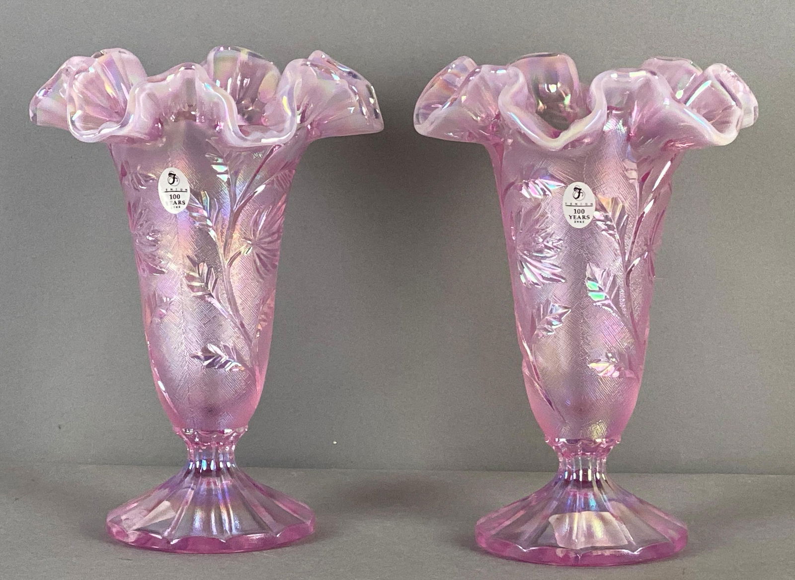 Group of 2 Fenton Iridescent Ruffled Ribbon Vases (1 of 4)