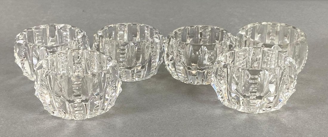 Group of 6 Clear Crystal Salt Cellars: All measure 1 3/4 x 1 3/4 x 1 inches.