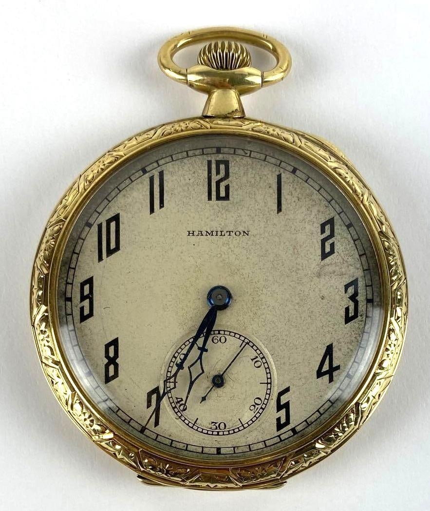 Antique Hamilton 14K Gold Open Face Pocket Watch (1 of 5)