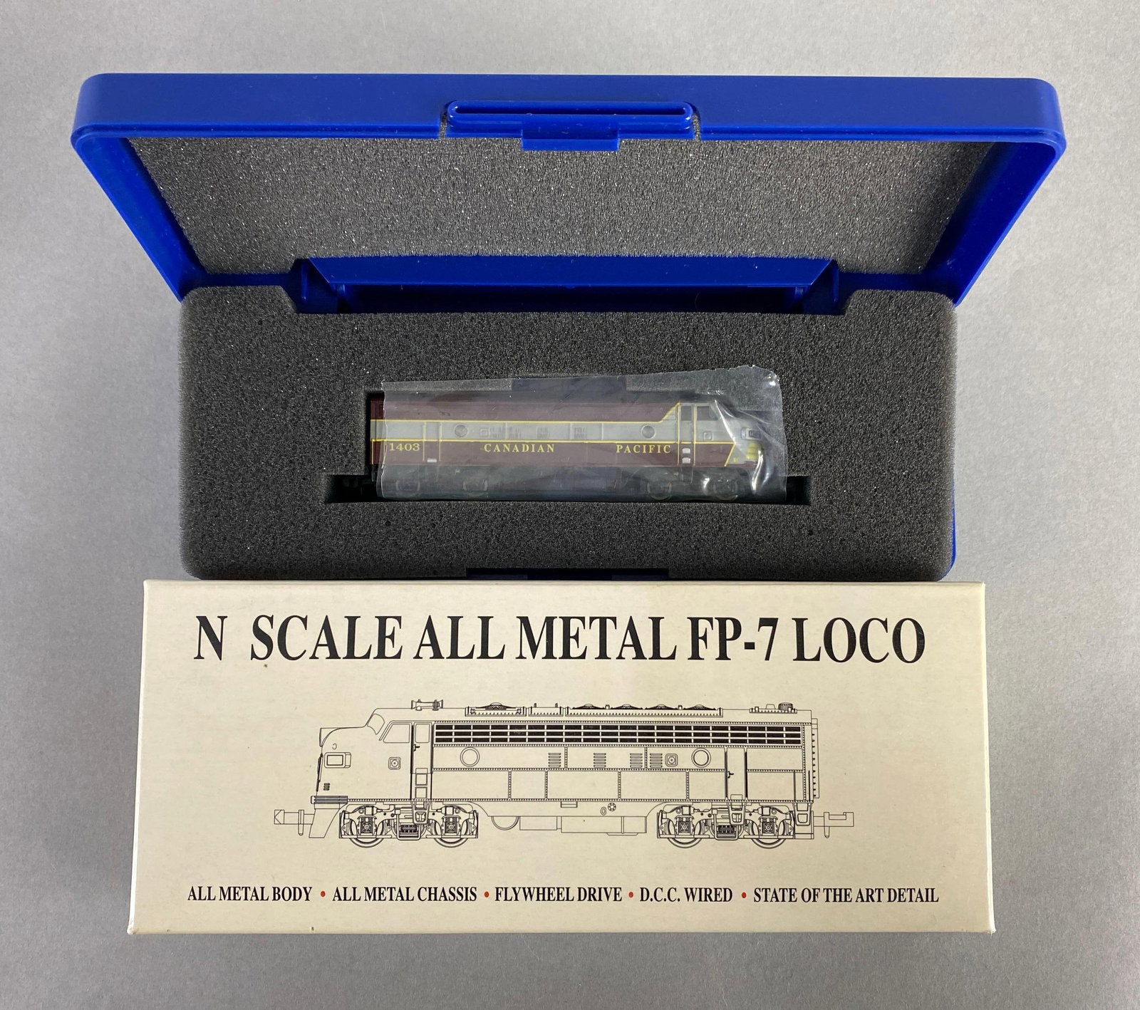 Model Power N Scale Canadian Pacific Metal FP-7 Locomotive: Like new in original packaging, measures 4 3/4 inches in length