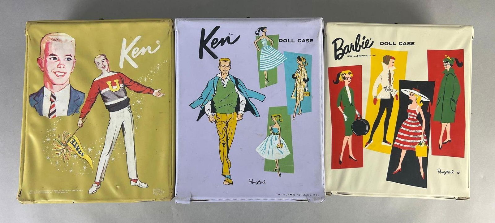 Group of 3 Vintage Barbie and Ken Fashion Doll Carrying Cases: Circa 1960s Mattel