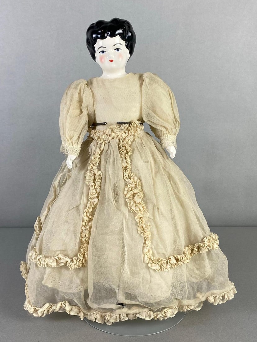 Antique Porcelain Bisque China Head Doll with White Gown (1 of 7)