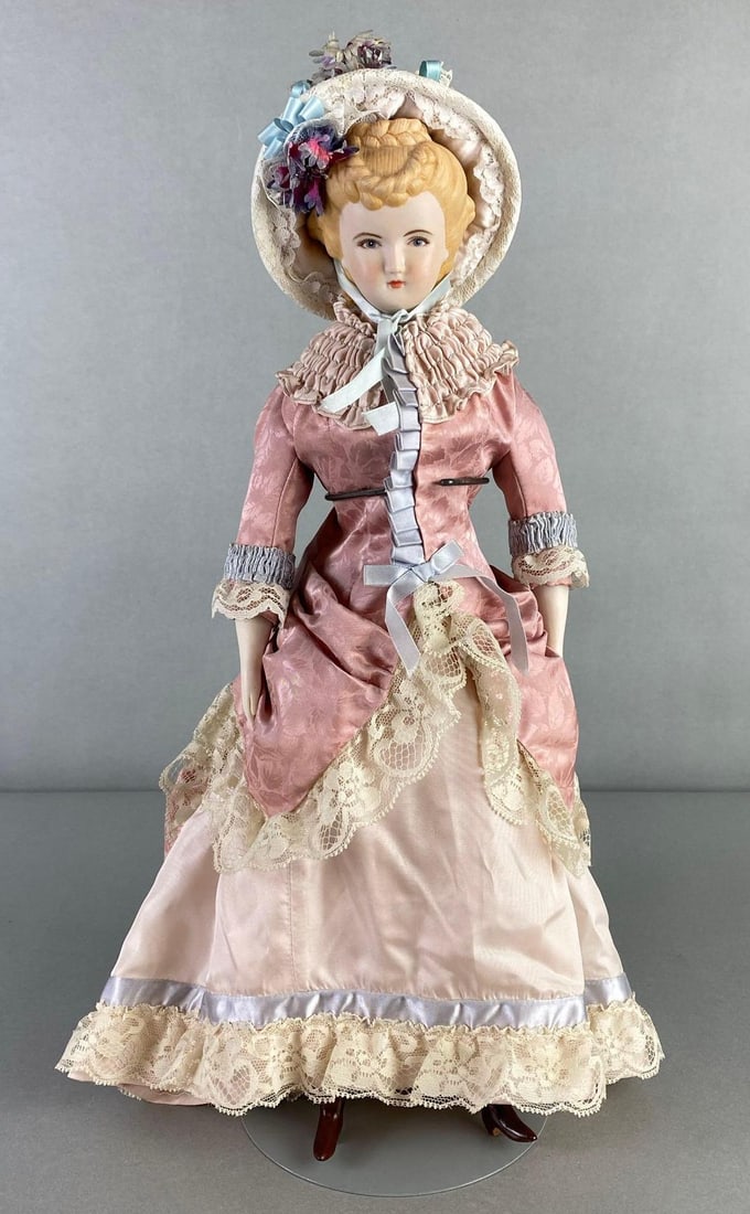 Modern Porcelain Bisque Head Doll With Pink Satin Lace Outfit (1 of 7)