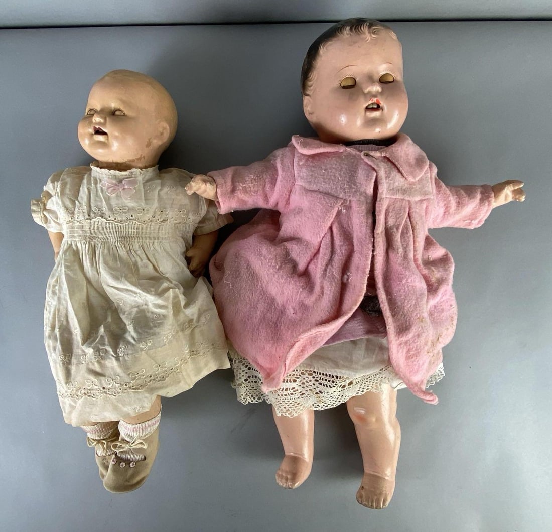 Group of 2 Large Antique Composition Baby Dolls (1 of 9)