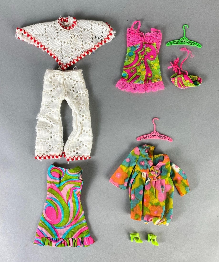 Group of Vintage Mattel Barbie Fashion Accessories: Includes dresses, shoes, hangers, and more, For 11 1/2 inch dolls.