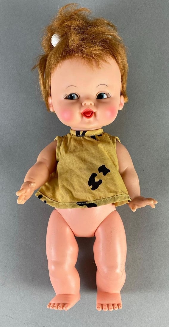 Ideal Toy Co. The Flintstones Pebbles Vinyl Doll: Hanna-Barbera, Missing bottoms, Measures 11 1/2 inches tall.