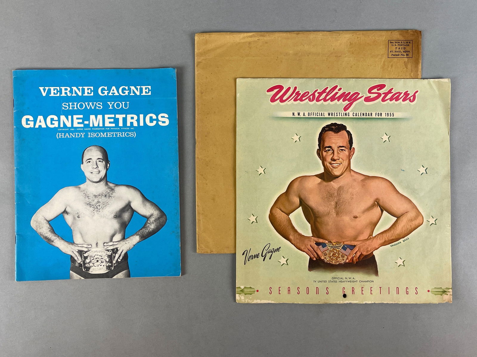 Original 1955 Verne Gagne NWA Wrestling Stars Calendar with Envelope (1 of 6)