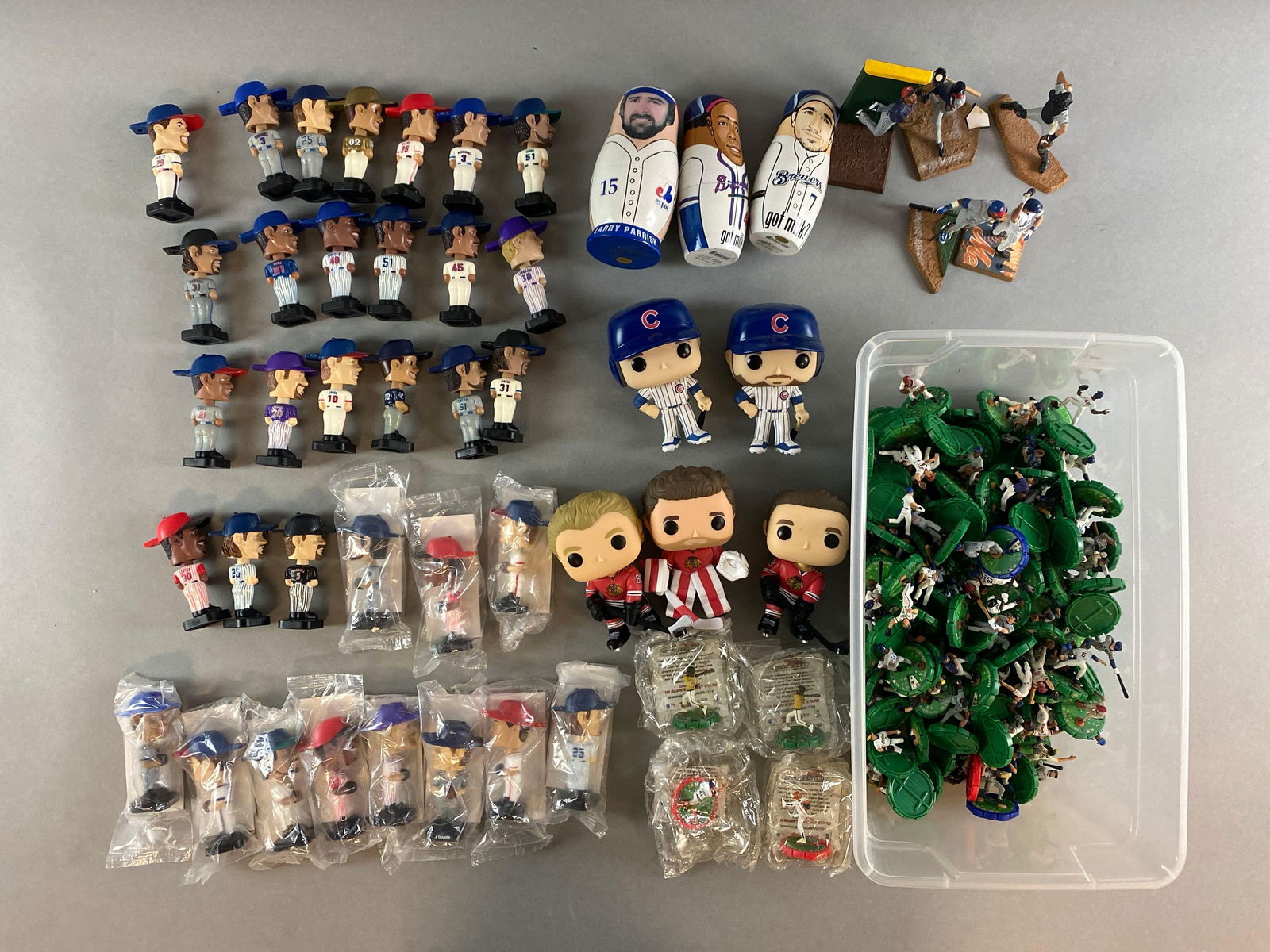 Group of 100+ of MLB Sportsclix Baseball Mini FIgures, Nesting Dolls, Funpop Figures, and Upper Deck: 150+ - MLB Sportsclix Baseball Mini Figures, 3 - Limited Edition Baseball Nesting Dolls, 5 Funpop loose figures, 33 - Upper Deck Bobblehead minis