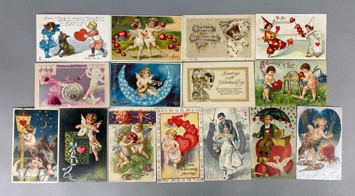 Postcard - 15 Embossed Valentines