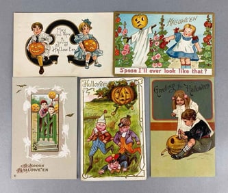 Postcard - 5 Embossed Halloween