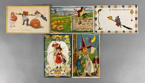 Postcard - 5 Embossed Halloween