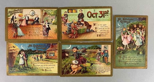 Postcard - 5 Embossed Halloween