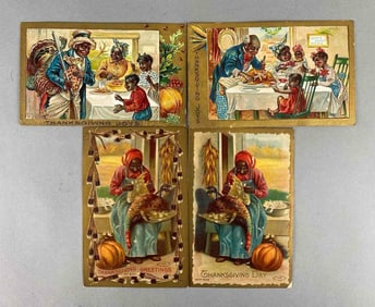 Postcard - 4 Black Americana Thanksgiving