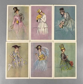 Postcard - 6 Art Deco Women