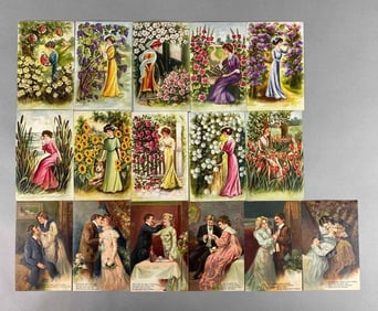 Postcard - 16 Embossed Girls and Lovers