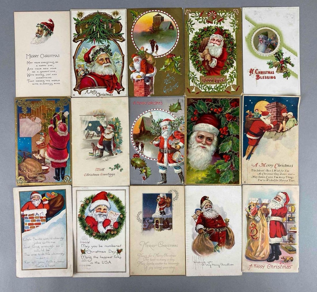 Postcard - 40 Embossed Santa Claus: Includes tree, garland, wreath and more.
