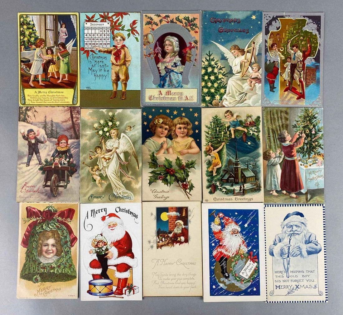 Postcard - 37 Embossed Christmas: Includes Santa Claus, tree, black americanaand more.