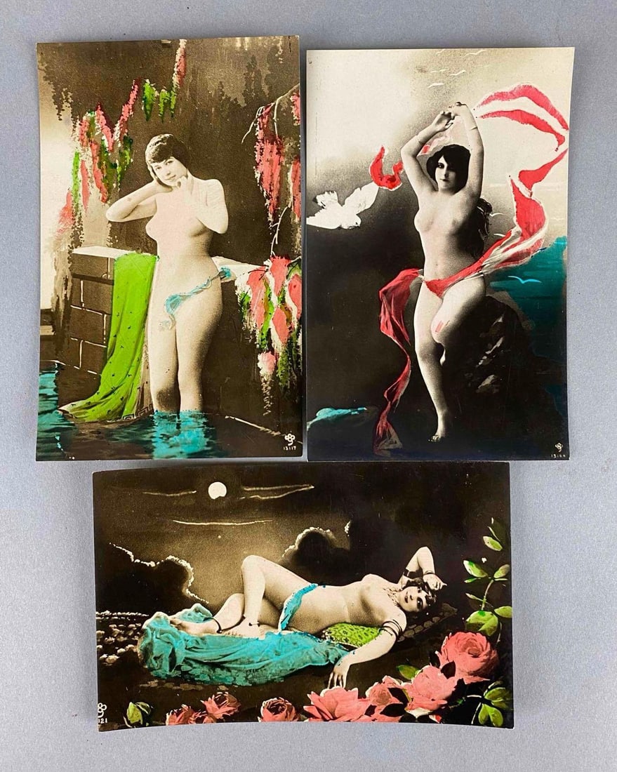 Postcards - 3 Risque Women: Includes flowers, dove, moon and more.