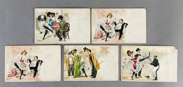 Postcards - 5 G. Mouton Art Flirty French Women