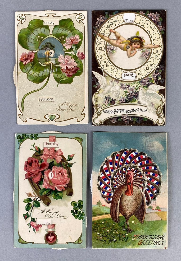 Postcards - 4 Mechanical: Includes calendars and thanksgiving greetings.
