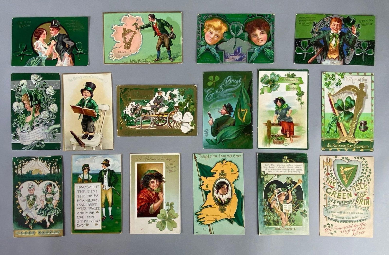 Postcards - 16 St. Patricks Day: Includes embossed, hearts, harps, florals, and more.