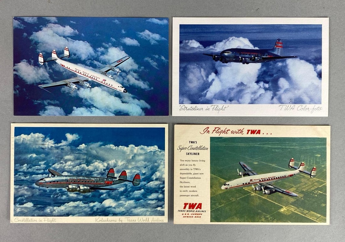 Postcards - 30 TWA Airline Airplane: Trans World Airlines, Includes Super-G Constellation, London, Martin Skyliner, and more.