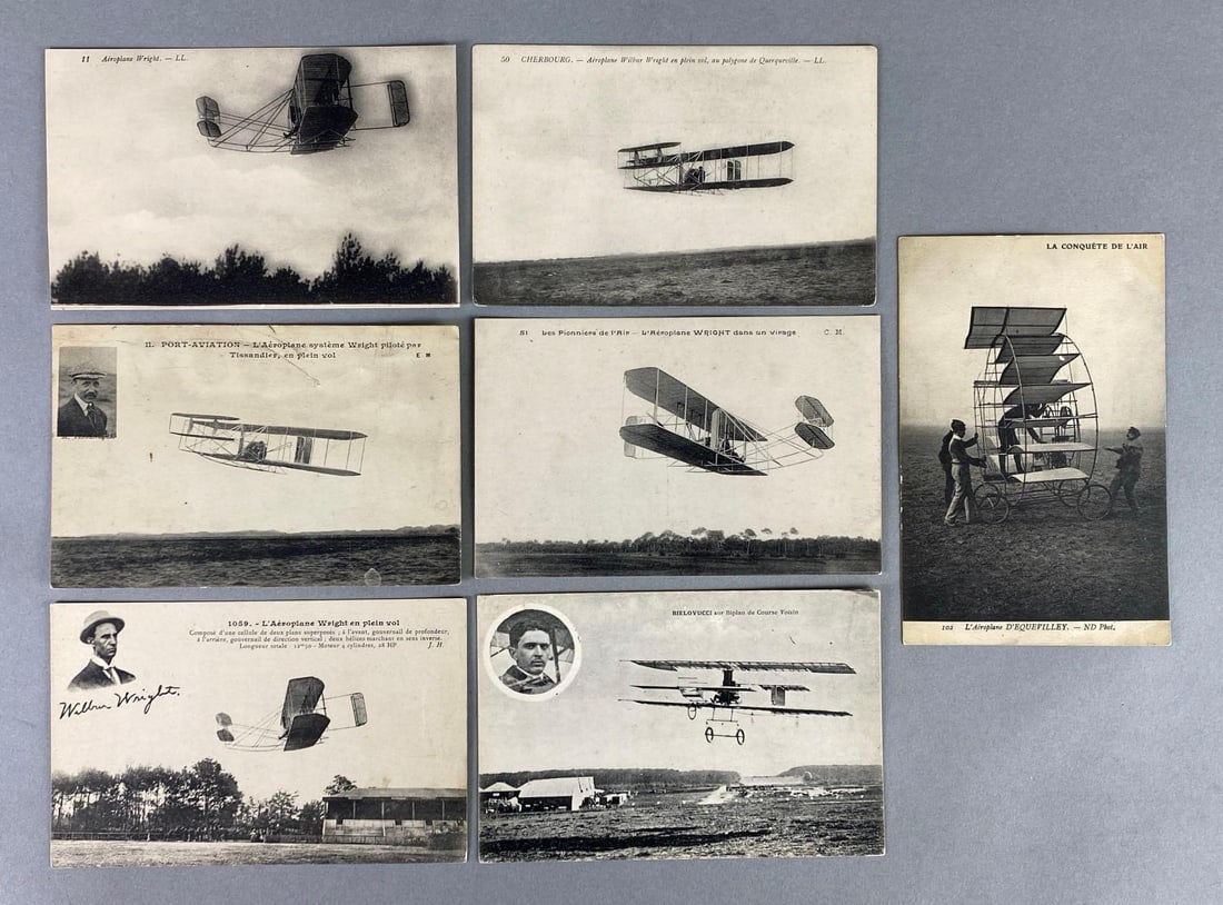 Postcards - 7 Early Aviation: Includes Wright Brothers, Bielovucci, and more.