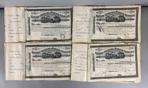 Group of (50+) 1876 Kansas and Nebraska Railway Company Stocks