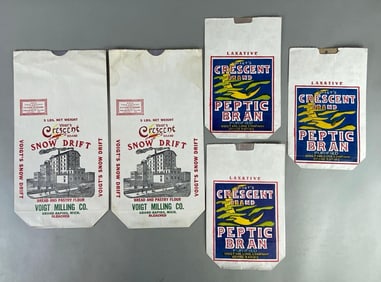 Group of 5 Voigt Milling Co. Flour and Peptic Bran Bags