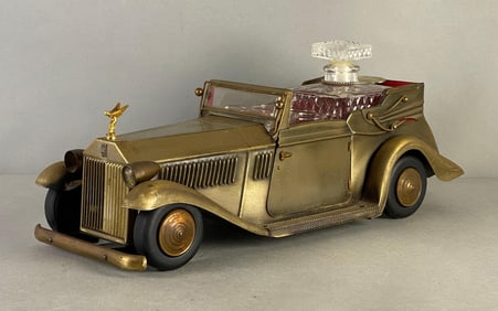 Rolls Royce Metal Scotch Bottle Display Decanter Set