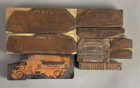 Group of 9 Vintage Car Ink Printer Blocks