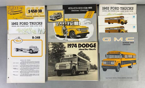 Group of Vintage School Bus Dealership Advertising Brochures