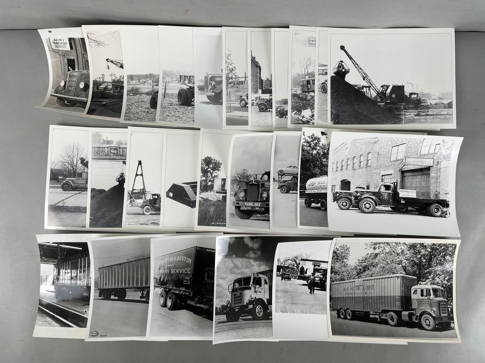 Group of Vintage Mack Truck Photographs: Includes heavy equipment, dump trucks, 8 x 10 inches