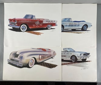 Group of 4 1980s Prints of Antique Indy 500 Pace Cars